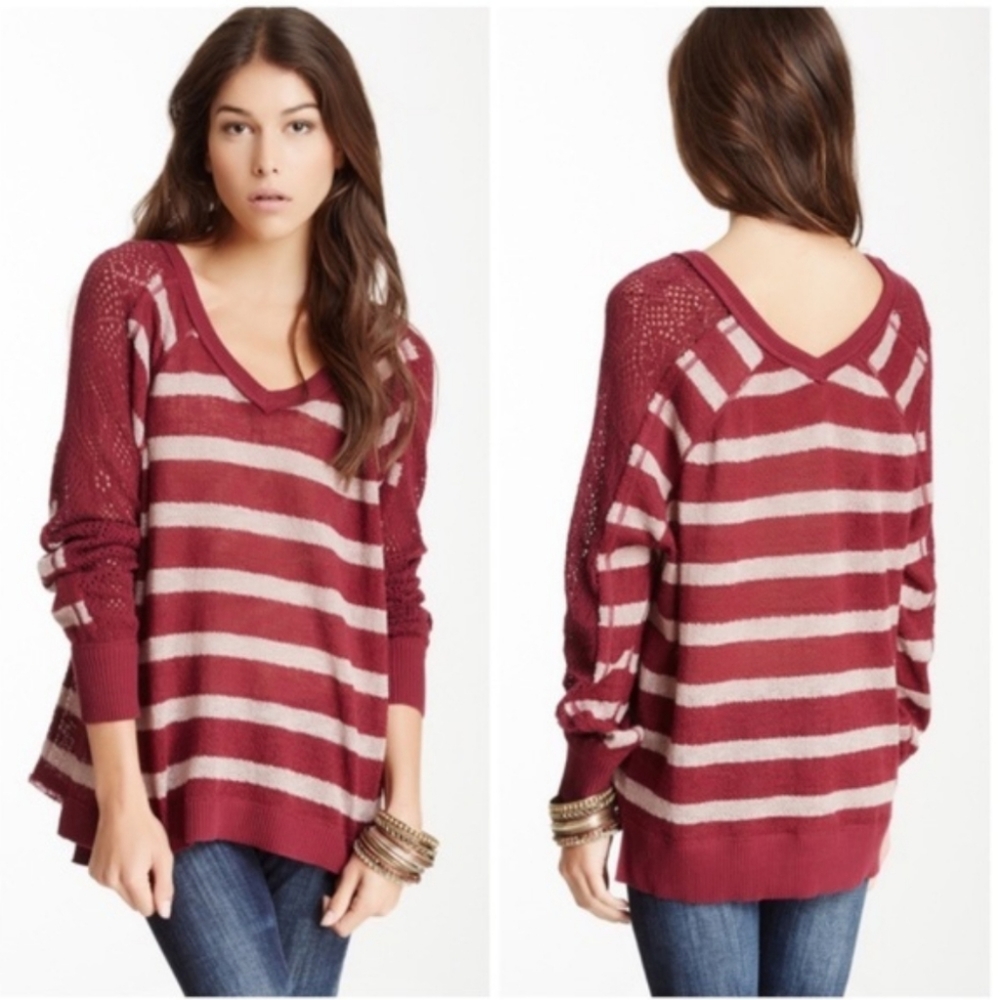 Free People WTF Maroon Fluffy Lou Crochet Sweater